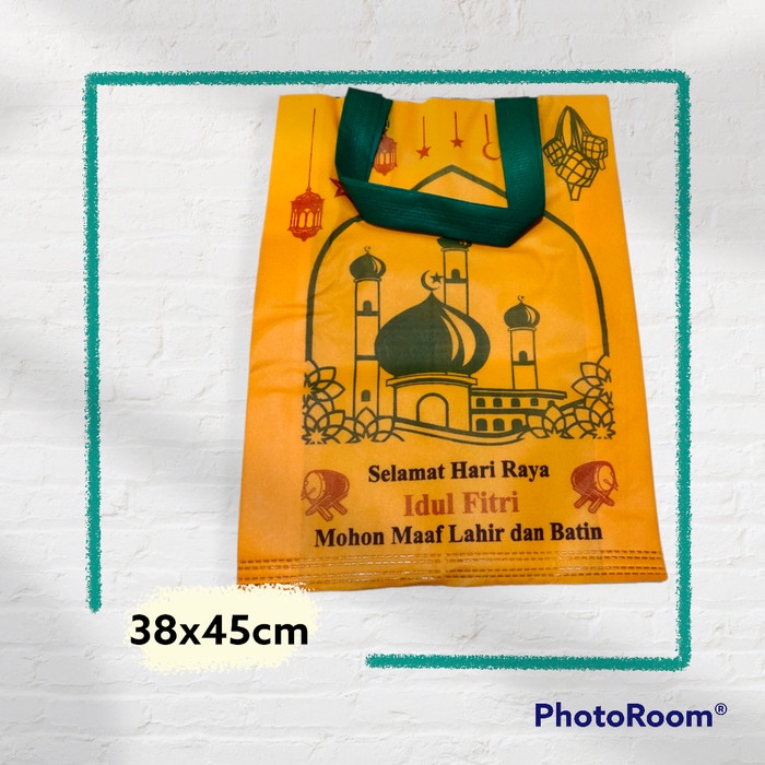 

✨ BISA COD ✨ Tas spunbond Idul Fitri goodie bag uk.38x45cm 12pcs - Orange