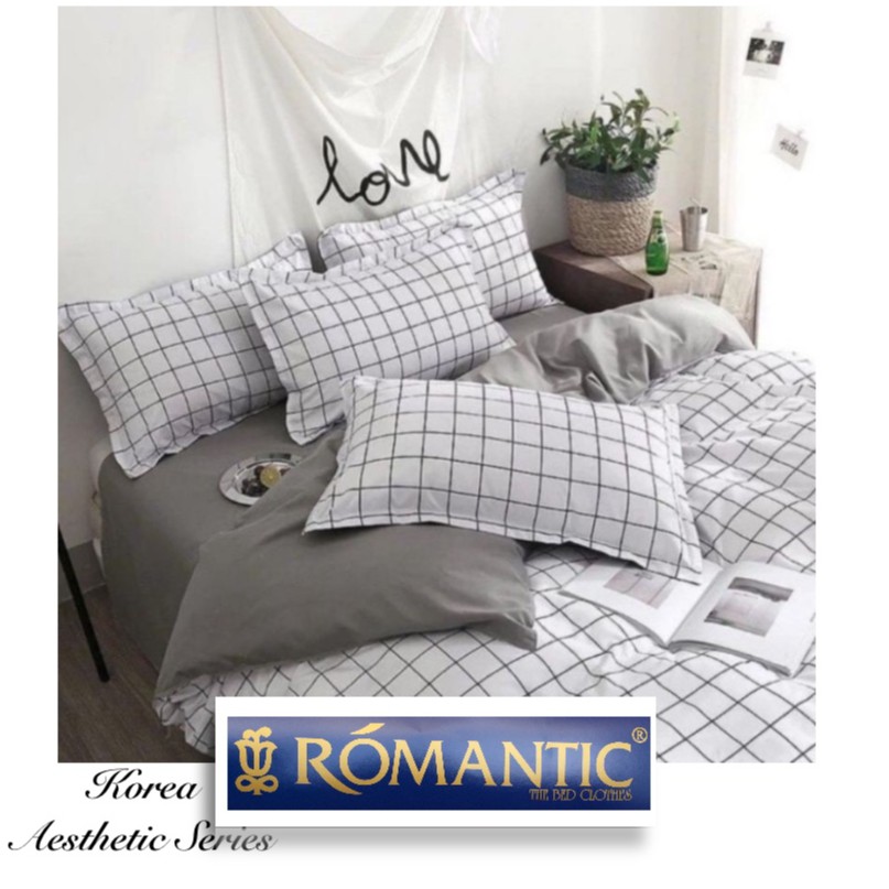 AESTHETIC KOREA series Bedcover sprei by ROMANTIC motif kotak putih katun jepang minimalis