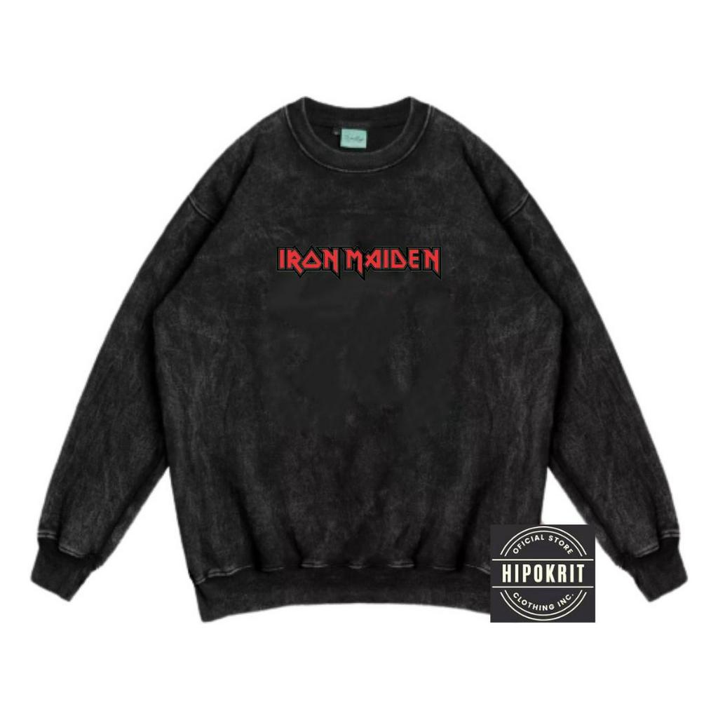 Hipokrit Sweatshirt Woshing Black Cn Trift Unisex Metal Text Iron Maiden | Sweater Crewneck | Switer