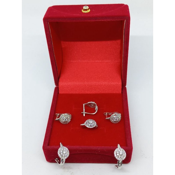 ANTING PERAK 925 ASLI LAPIS EMAS/ANTING JEPIT BULAT BUNGA MATA PUTIH/ASLI SILVER/PERHIASAN ANTING