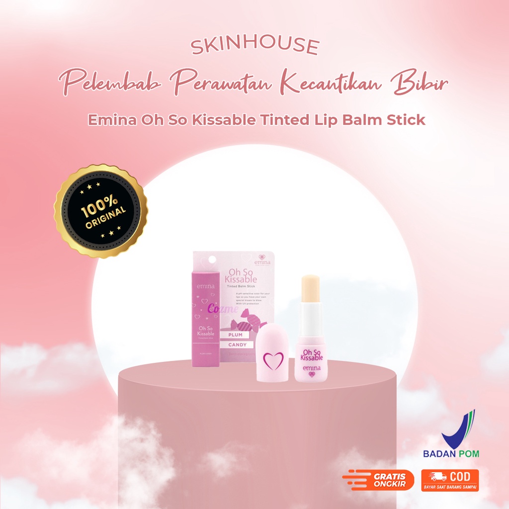 Skinhouseid Emina Oh So Kissable Tinted Lip Balm Stick Pelembab Perawatan Kecantikan Bibir Original