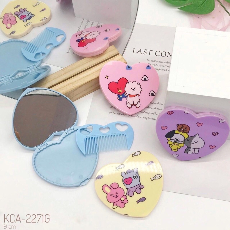 cermin + sisir bentuk beruang bear love bt21 kaca cermin mini kecil import