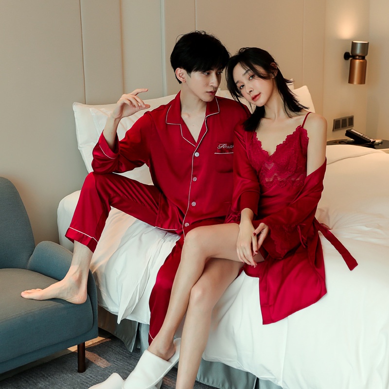 IS2202 Baju tidur berpasangan bahan satin berkualitas / lingerie kimono set high quality