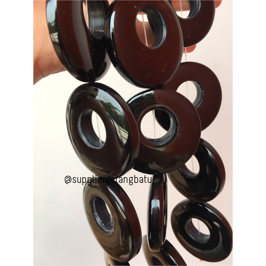 Batu alam cincin donat ONYX HITAM 6 x 6cm kalung liontin bandul akik beads aksesoris fashion grosir