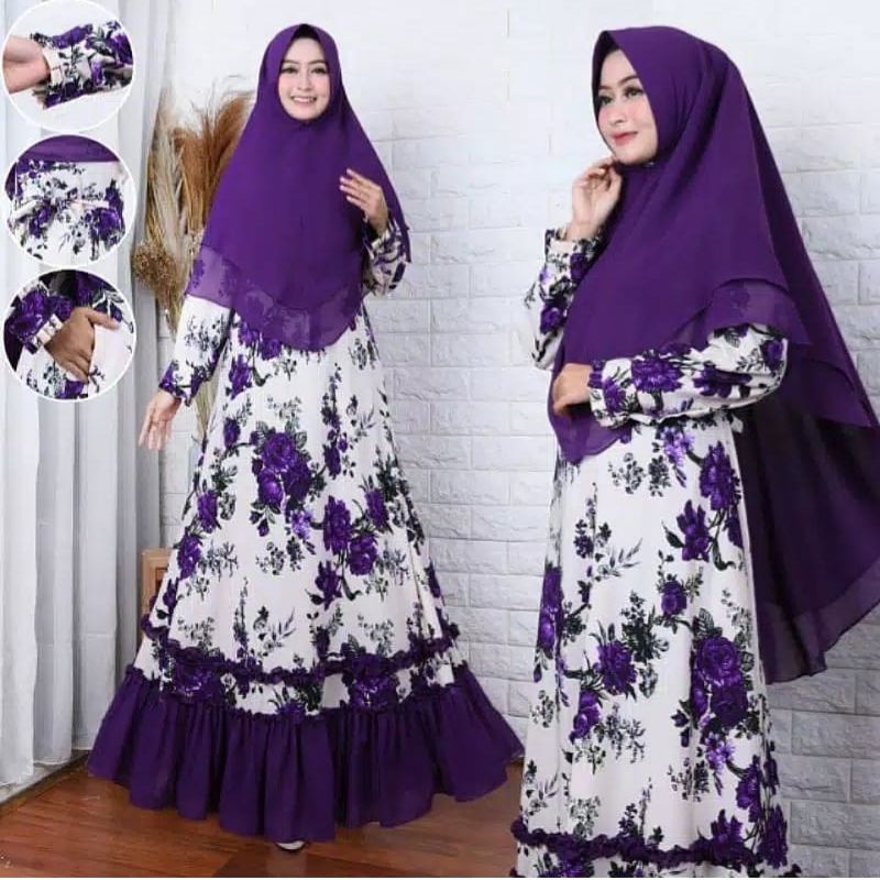 gamis syari monalisa premium mewah ld112 pb140 hight quality plus khimar ceruty syari rempel