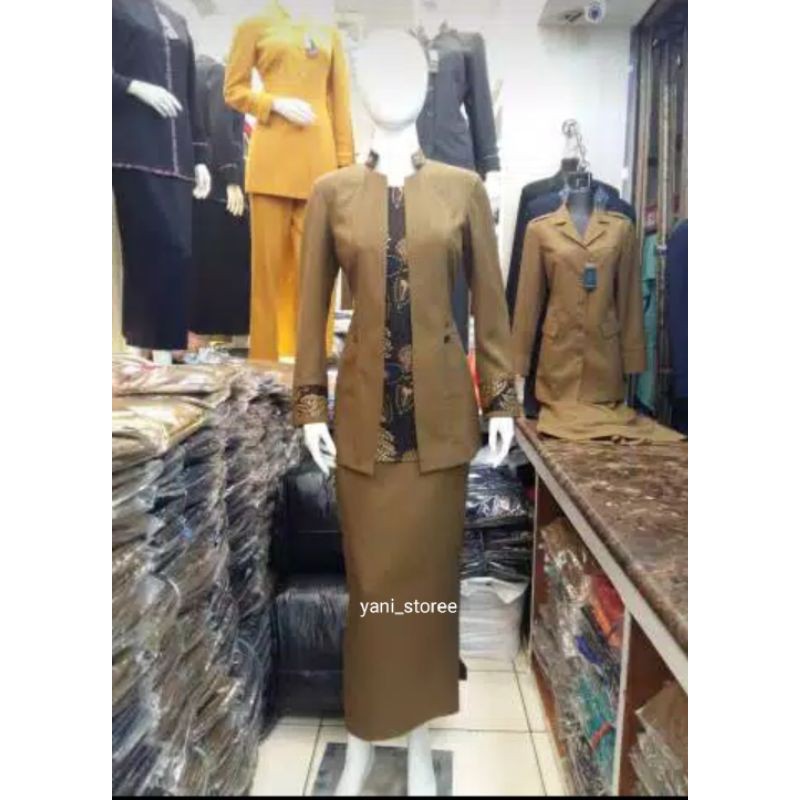 Seragam Dinas Pemda Tua Wanita Motif Batik Setelan Rok Span Dan Setelan Celana Khaki Baju Seragam Pe