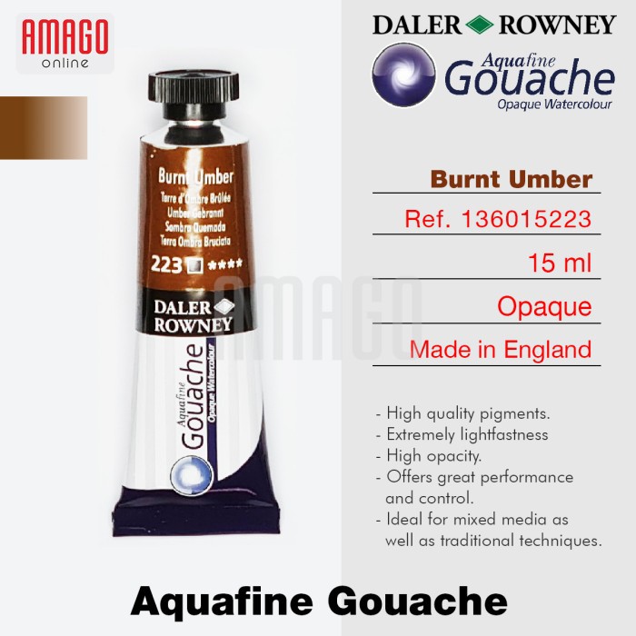 Aquafine Gouache Opaque Watercolour 15 ml - BURNT UMBER - 223