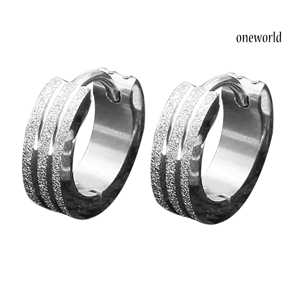 OW@ Fashion Unisex Stainless Steel Frosted Flat Circle Huggie Earrings Party Jewelry