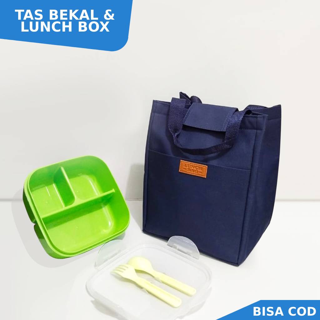 Set Tas Tempat Wadah Bekal Makanan Orang Dewasa Anak Sekolah Tas Lunch Box Piknik 1 Set Lengkap