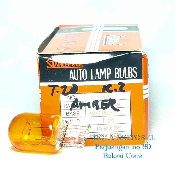 Bohlam lampu rem honda T20 kaki 2 orange amber 12v merk stanlee star