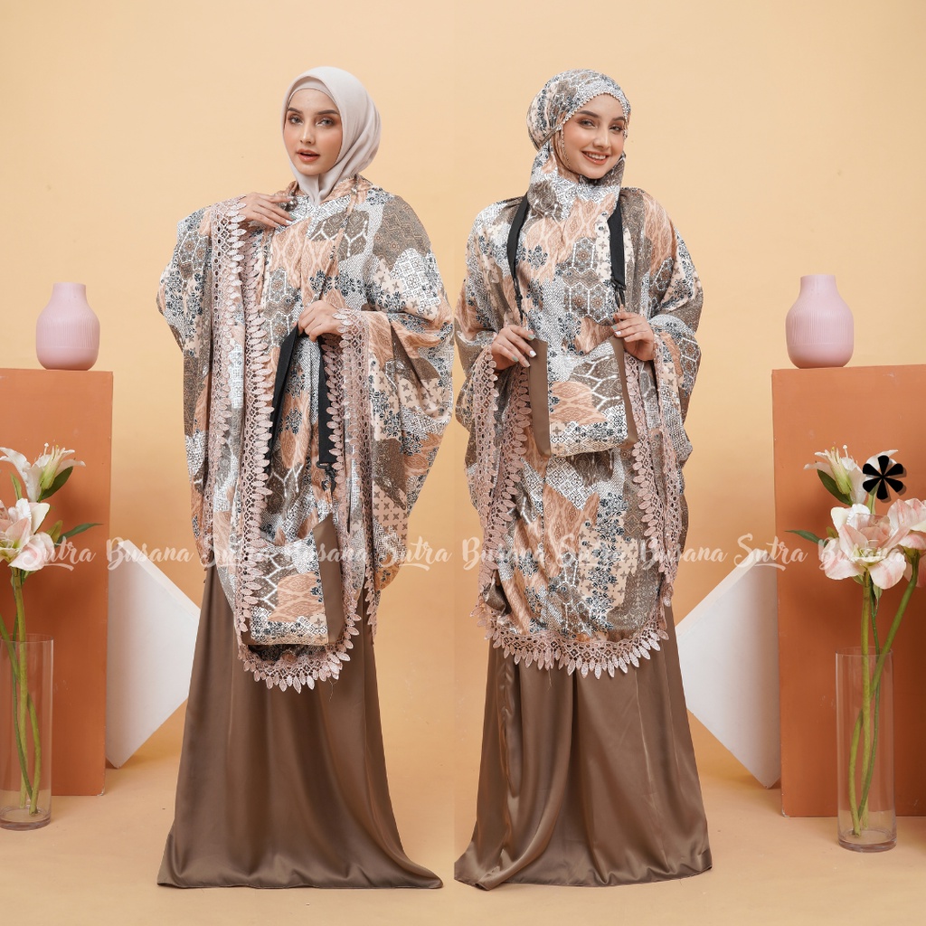 Pusat Bordir Tasikmalaya - Mukena Dewasa Lace Armany Silk Daily  2in1 Nayyara Tas Tali Haji Go To Ma