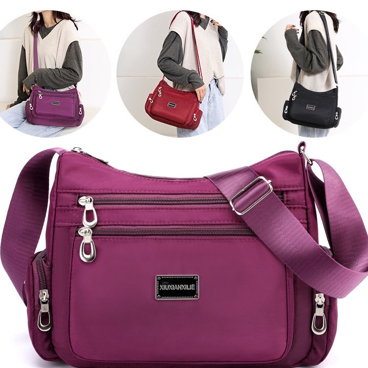 ONLYONE12 Tas Selempang Bahu / Tas Kerja Wanita / Tas Selempang Wanita Nylon Waterproof Import / Shoulder Bag / Sling Bag Besar Muat Banyak Barang / Diaper Bag TW003