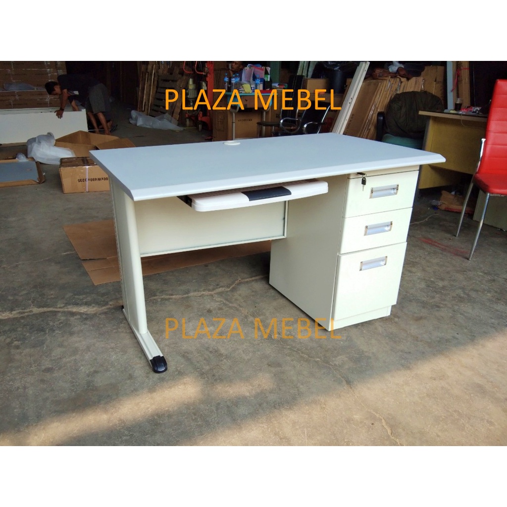 Meja Tulis Kantor Besi 1/2 Biro Putih / Meja Kerja Komputer Besi MD120