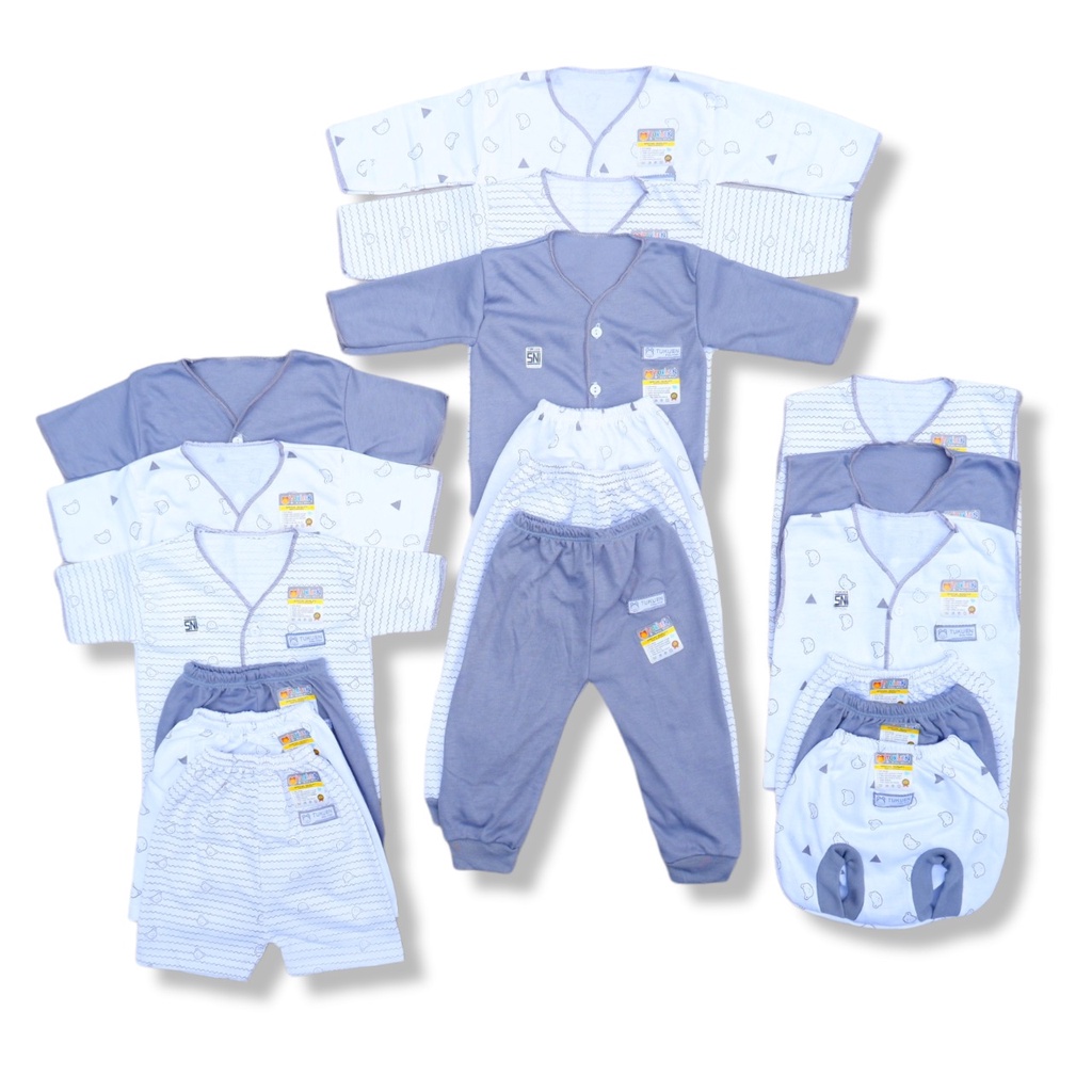 ISI 18Pcs (9Stel) Baju Bayi Baru Lahir TUKUEN BABY SNI 0-4 Bulan Motif GREYMIX