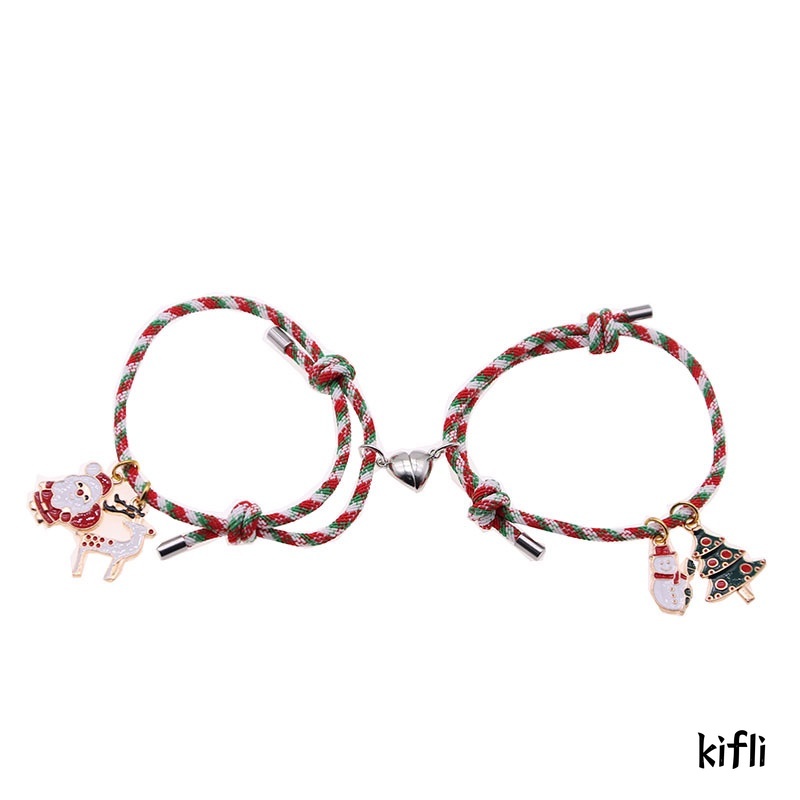 2 Pcs Beberapa Magnet Gelang,Menarik Santa Claus,Kreatif Adjustable Pesona,Gelang Cinta Hadiah Natal