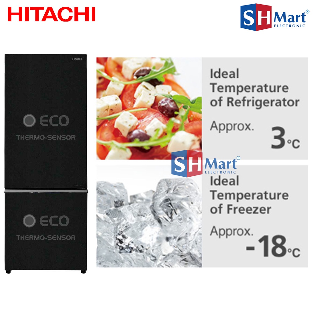 KULKAS HITACHI 2 PINTU R-B33PGD8 BBK DOOR BUTTOM FREEZER RB33PGD8/BBK