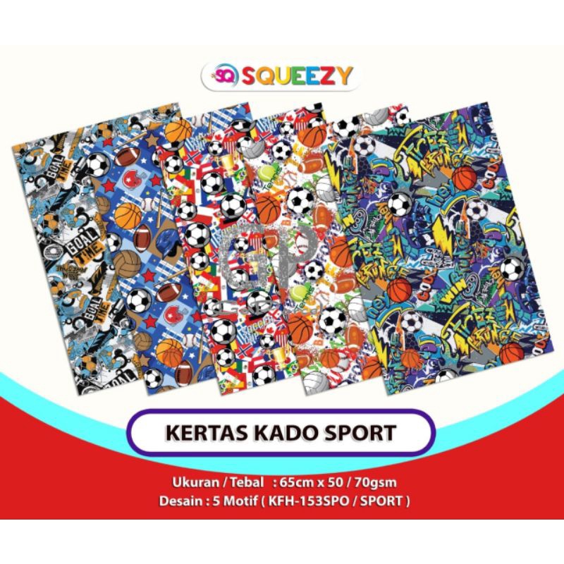 ( 5 Lembar MIX MOTIF ) KERTAS KADO SQ DOFF - GIFT WRAPPING PAPER ANIMALS ZOO JUNGLE SAFARI BIRTHDAY HBDAY BOY GIRL POLKADOT AESTHETIC SPORT BALL SOCCERR