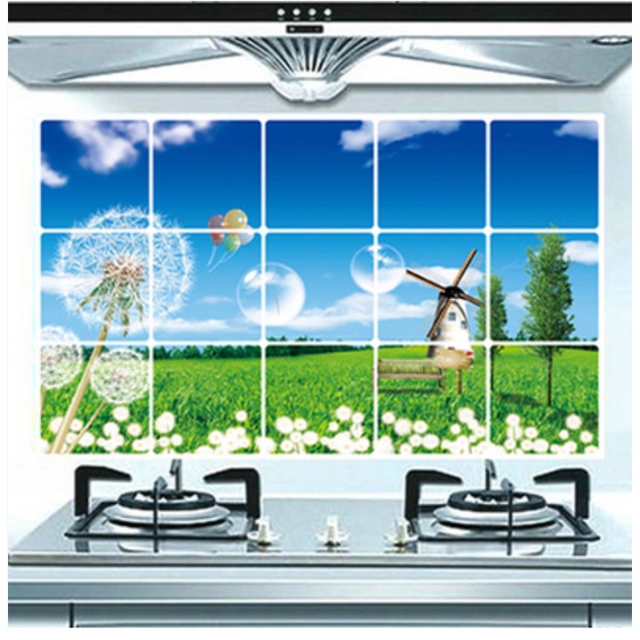 RELIZA Stiker Dapur Blue Dandelion Biru (75x45) Kitchen  Waterproof Oilproof Tahan Air Minyak 3026