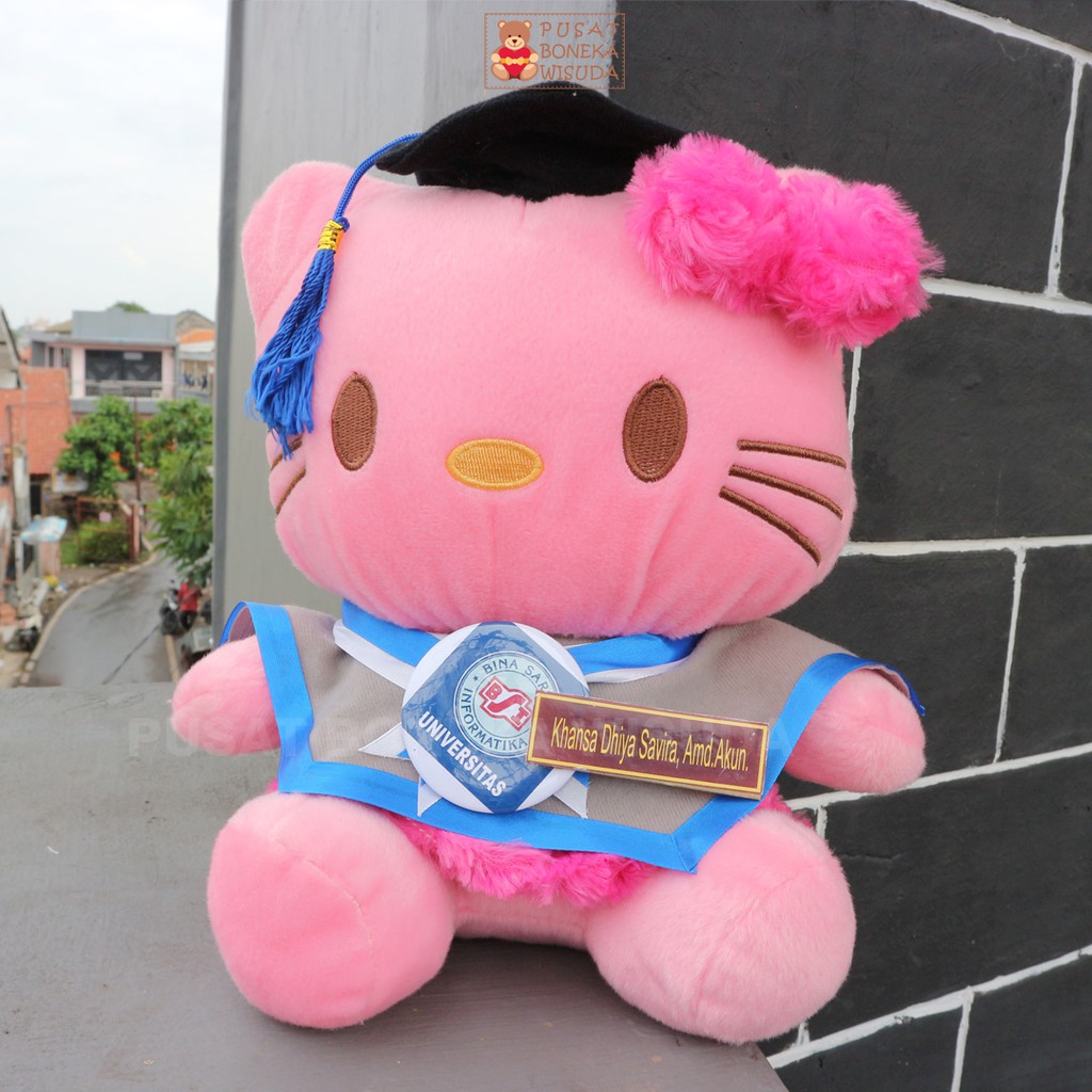 Boneka Wisuda Hello Kitty Hadiah Kado Graduation HK Kampus Custom Nama Gratis Helo Kity Lucu Ultah