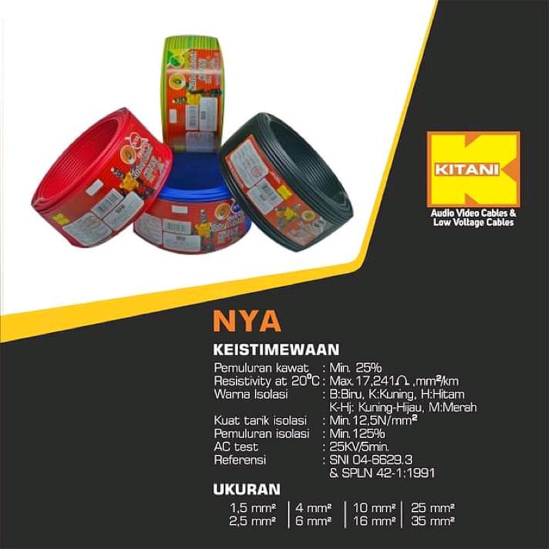 Kabel Listrik NYA 1,5 25Meter/50Meter Kitani