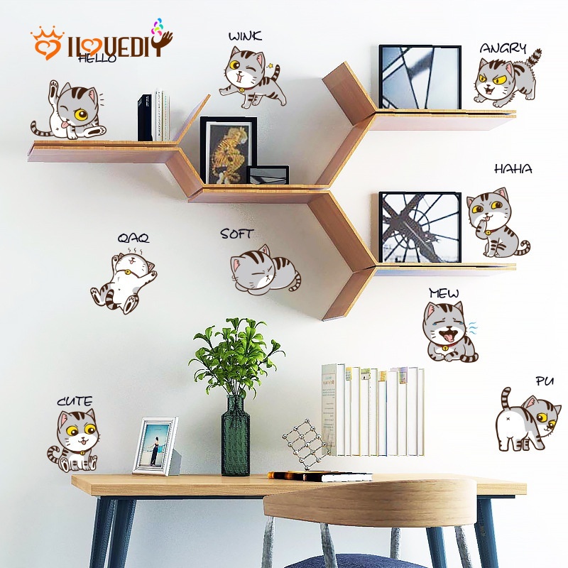 Stiker Dinding Bahan PVC Tahan Air Gambar Kucing Untuk Dekorasi Kamar Anak