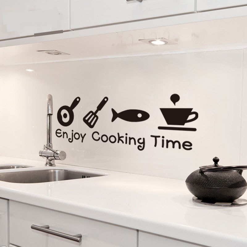 Stiker Dinding Decal Desain Enjoy Cooking Time Bahan Akrilik Untuk Dekorasi Rumah