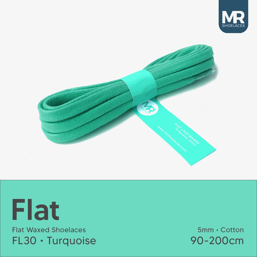 MR Shoelaces FL30 Turquoise (Tosca) - Tali Sepatu Lilin 5mm Gepeng Flat Pipih (Waxed Laces) 90cm 100cm 120cm 150cm