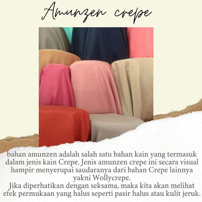 Kain Amunzen Crepe Premium untuk Gamis, Dalaman Brukat,Celana kulot, setelan celana, tunik harga setengah meter