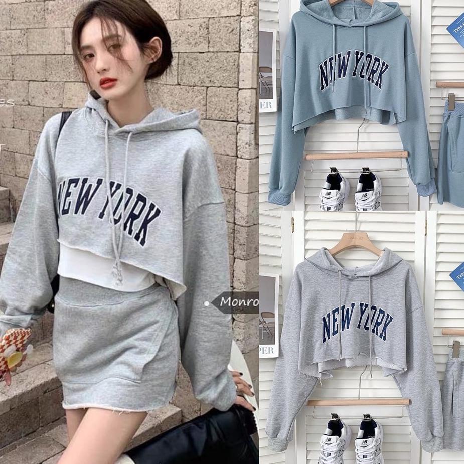 Buy Now--SWEATER HOODIE WANITA - NEWYORK CROP HOODIE OVERSIZE - HODIE WANITA