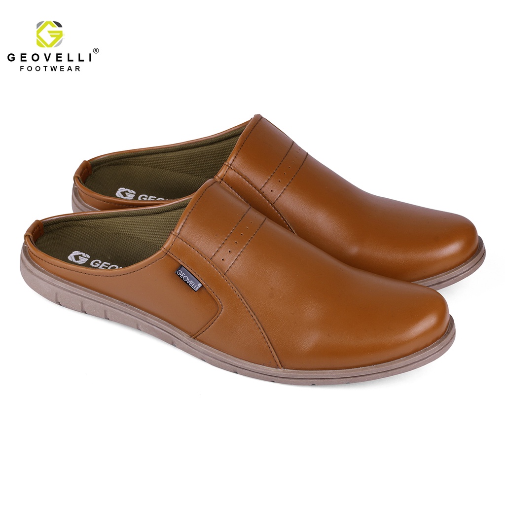 Geovelli Bustong | Gvl-1952 39-43 Sepatu Sandal Bustong Kulit Sintetis Kasual Cowok Sol TPR Lentur Selop Premium Tan