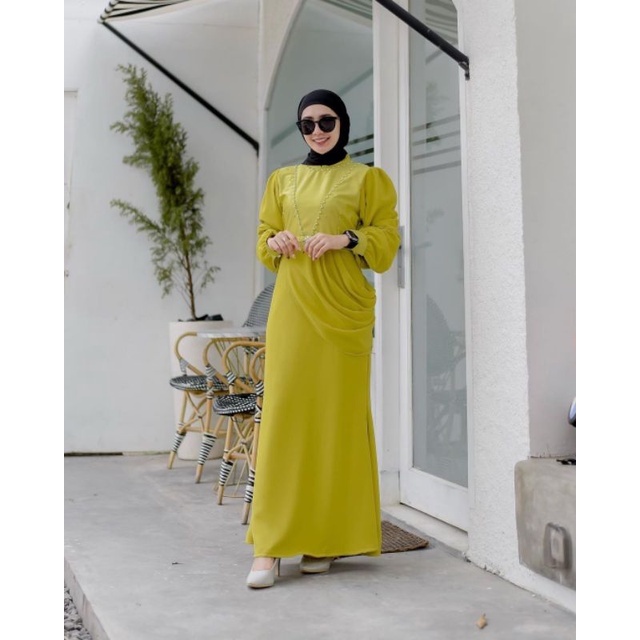 sofia dress by elslook (READY STOK TIDAK PO) outfit kondangan lamaran silk dress lime maxmara ceruty babydoll bridesmaid lamaran outfit kondangan gaun pesta gamis seragam gaun sevara peony dress lime jasmine pearly silk dress