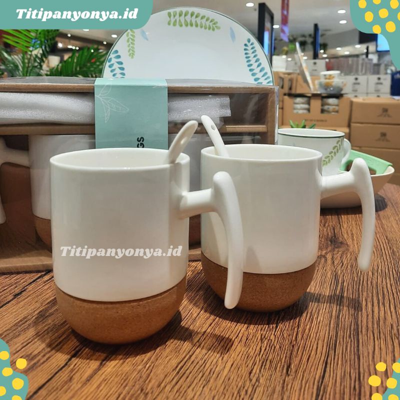 Hampers Gelas Mug Cangkir Keramik dan Sendok Set Isi 4 Pcs Putih Aeshetic Estetik Korea Informa