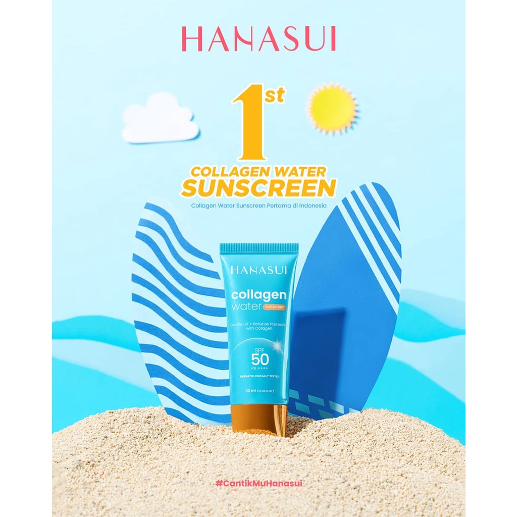 Hanasui Collagen Water Sunscreen - 30ml / sunblok sunblock BPOM SPF 50 [HANASUI SUNSCREEN BIRU]