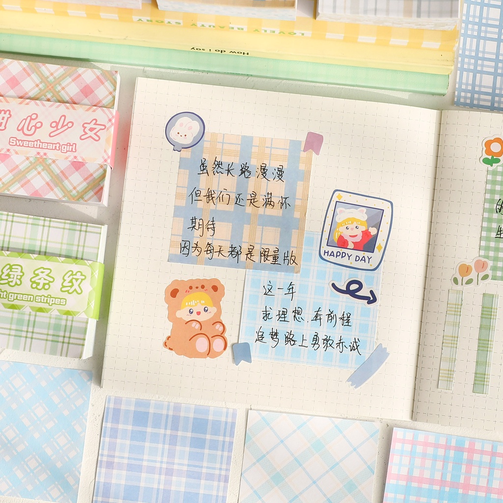 Sticky Notes Grid Memo Pad Aesthetic Jurnal Scrapbook Fancy 200 Lembar Penanda Buku By Mykochen.ina