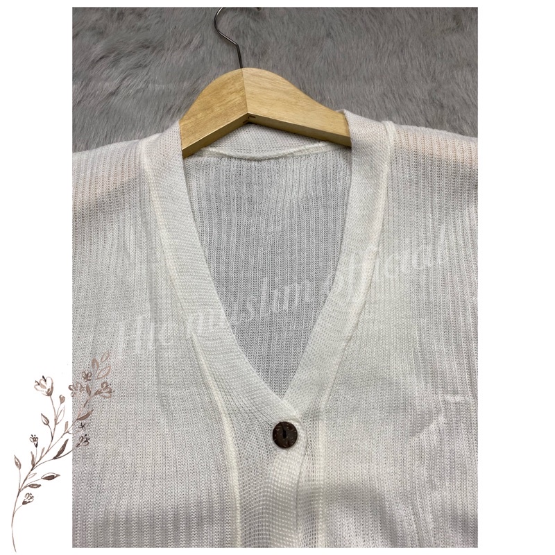 CARDIGAN RAJUT SALUR KANCING BATOK | Cardy Crop Rajut Wanita Oversize-K. BATOK PUTIH BW