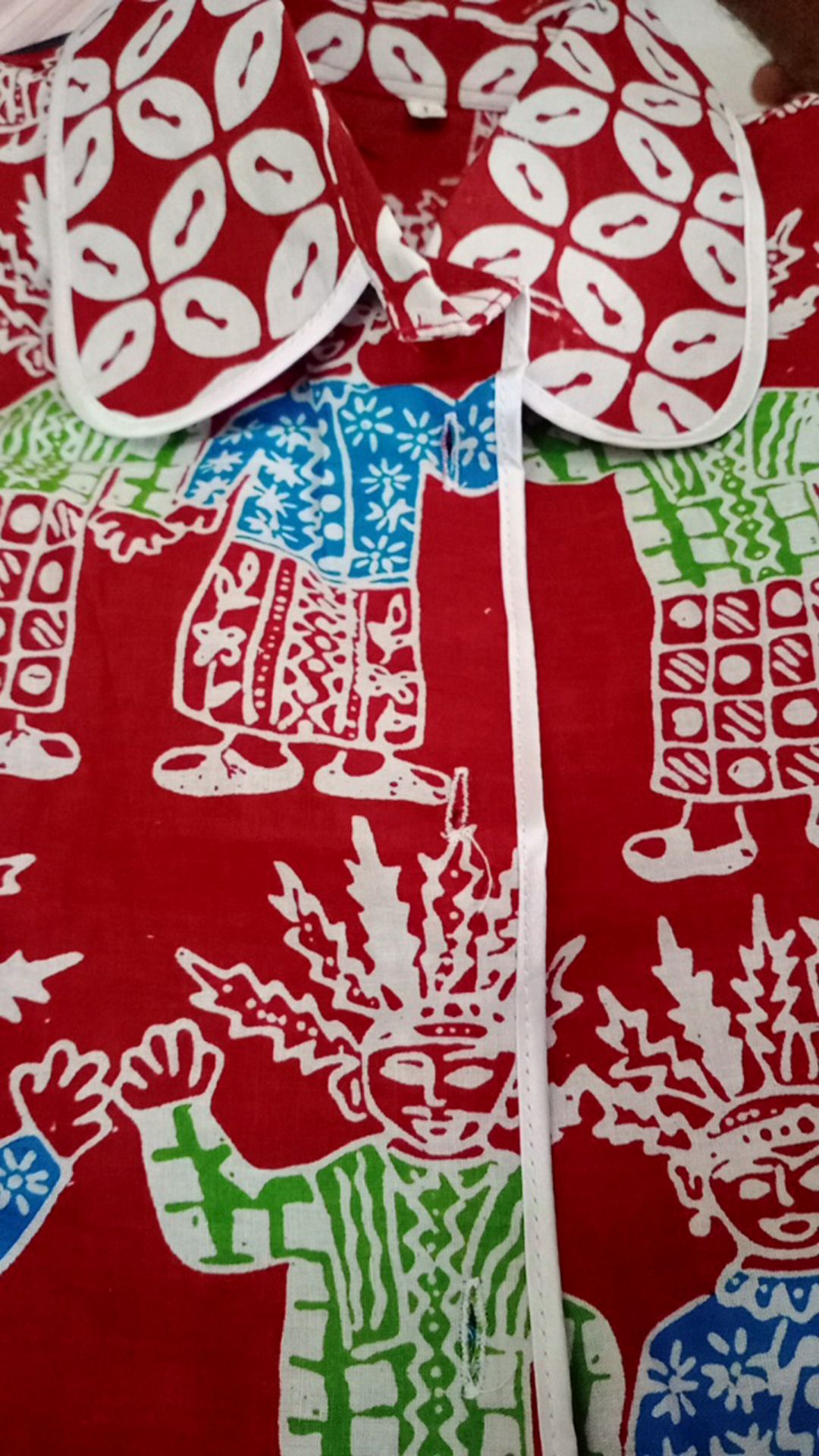 Kemaja Batik Wanita Blouse Atasan Motif Ondel Ondel Warna Merah & Hitam Size S-m-l-xl-xxl-3l-4l-5l