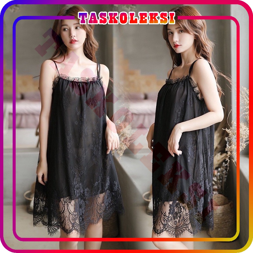 ☛TK☚ B068 Lingerie Dress Lace Sexy Renda Pendek Jumbo Shifon