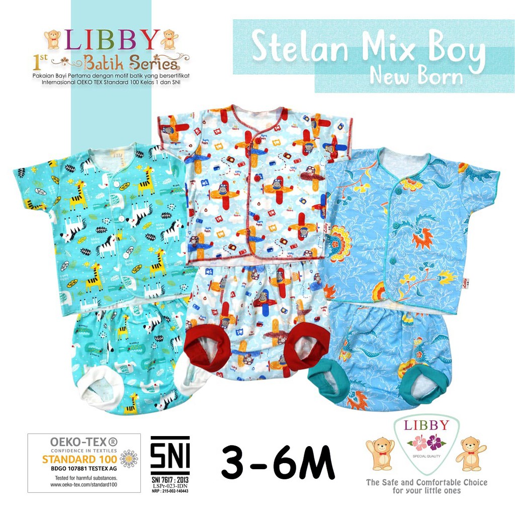 LIBBY Stelan Baju Pendek  Celana  Pop Bayi  Baby 3 6M Baju 