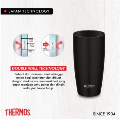 Thermos Vacuum Insulated Tumbler Glass Gelas Tahan Panas Dingin 420ml JDM-420-BK ORI