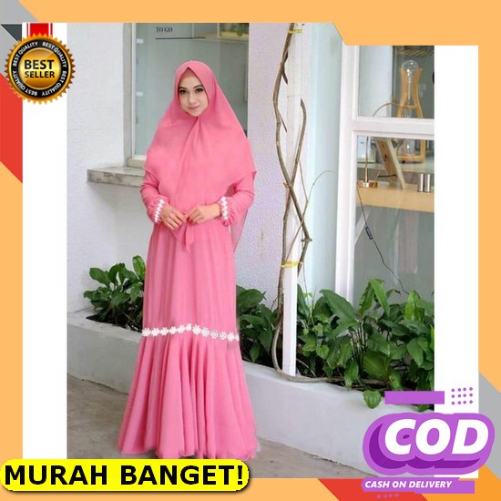 Baju Gamis Muslim Wanita Mewah Terbaru 2021 Model Baju Dress Pesta Wanita Kekinian Bahan Brokat Kondangan Remaja [Syari Widuri Pink Sw] Gamis Wanita Wolly Crepe Pink