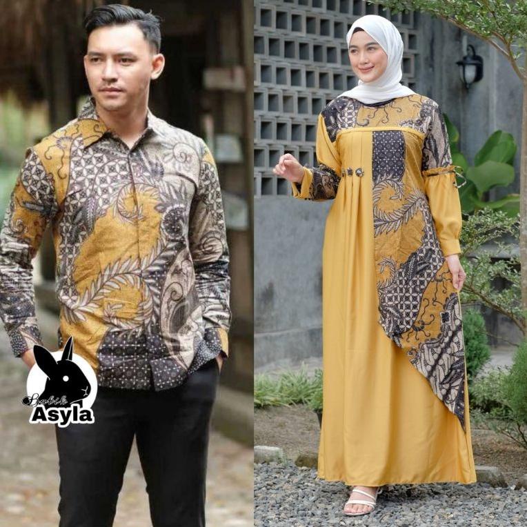 {Pos31au22o} COUPLE BATIK - GAMIS BATIK KATUN KOMBINASI POLOS - GAMIS BATIK SYAR'I - GAMIS BATIK JUM