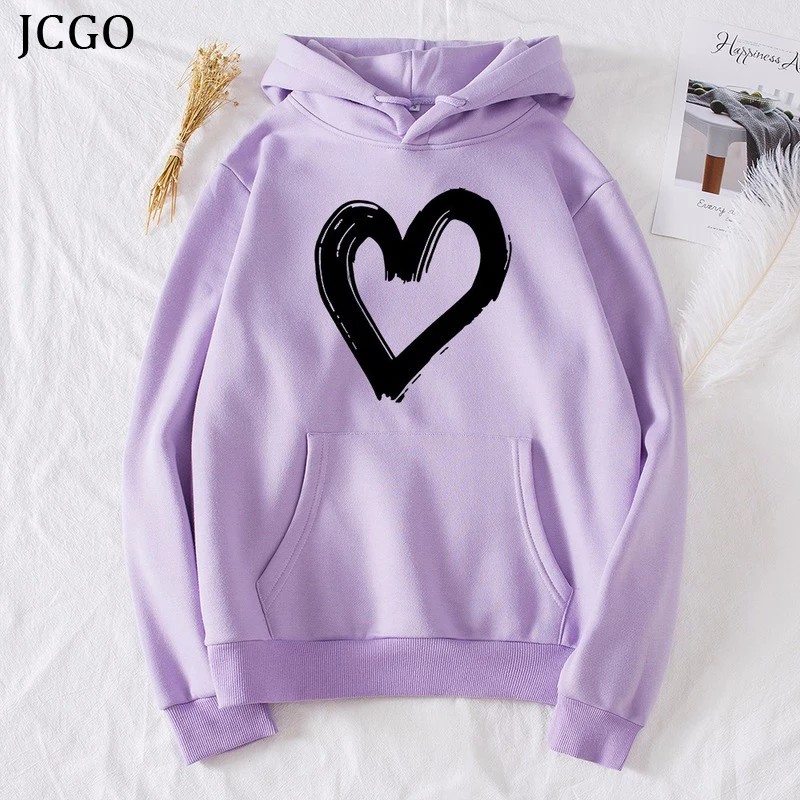 Sweater Wanita Big Heart Hoodie Wanita Fleece kekinian Hoodie Cewek-3