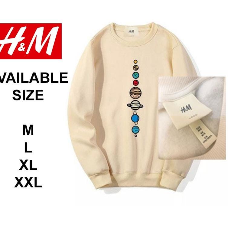 Sweater Crewneck Nasa h&amp;m Premium Quality Unisex Bahan Fleece Tebal Full Label Terlaris