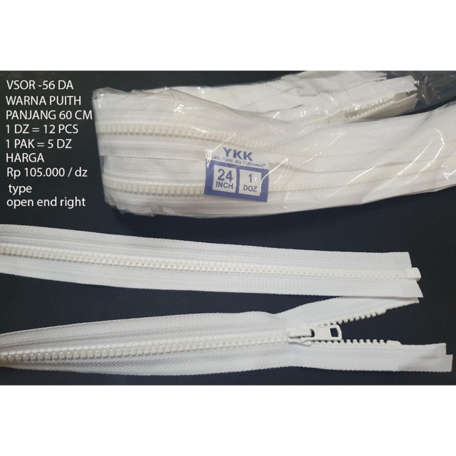 Ritsleting / resleting / zipper YKK VSOR-56 DA E 24 inch (60cm) untuk jaket plastik 1DZ = 12PCS