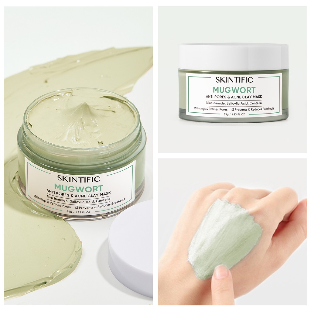 BPOM SKINTIFIC Mugwort anti pores &amp; acne clay mask 55g Mud Mask Masker Facial Mask Acne Mask Wash Off Cleansing Mask