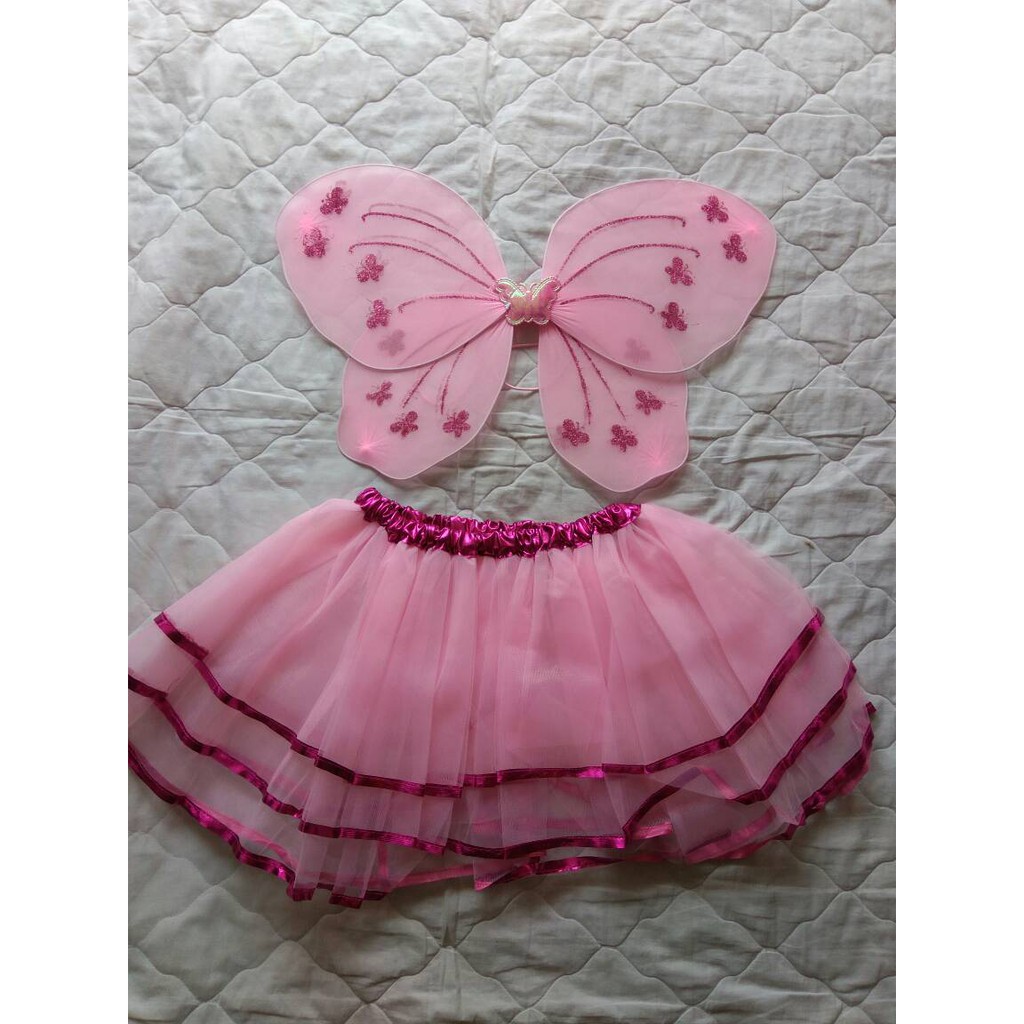 Costume Halloween Kostum Pesta mainan anak sayap kupu-kupu rok tutu pink