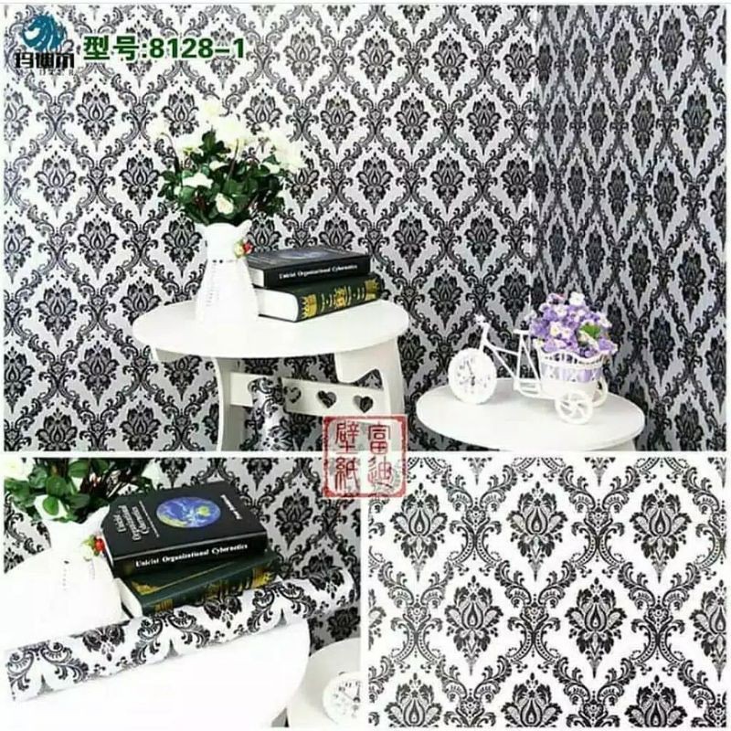 Wallpaper Dinding Motif Batik Hitam Ukir 9sd10mx45cm