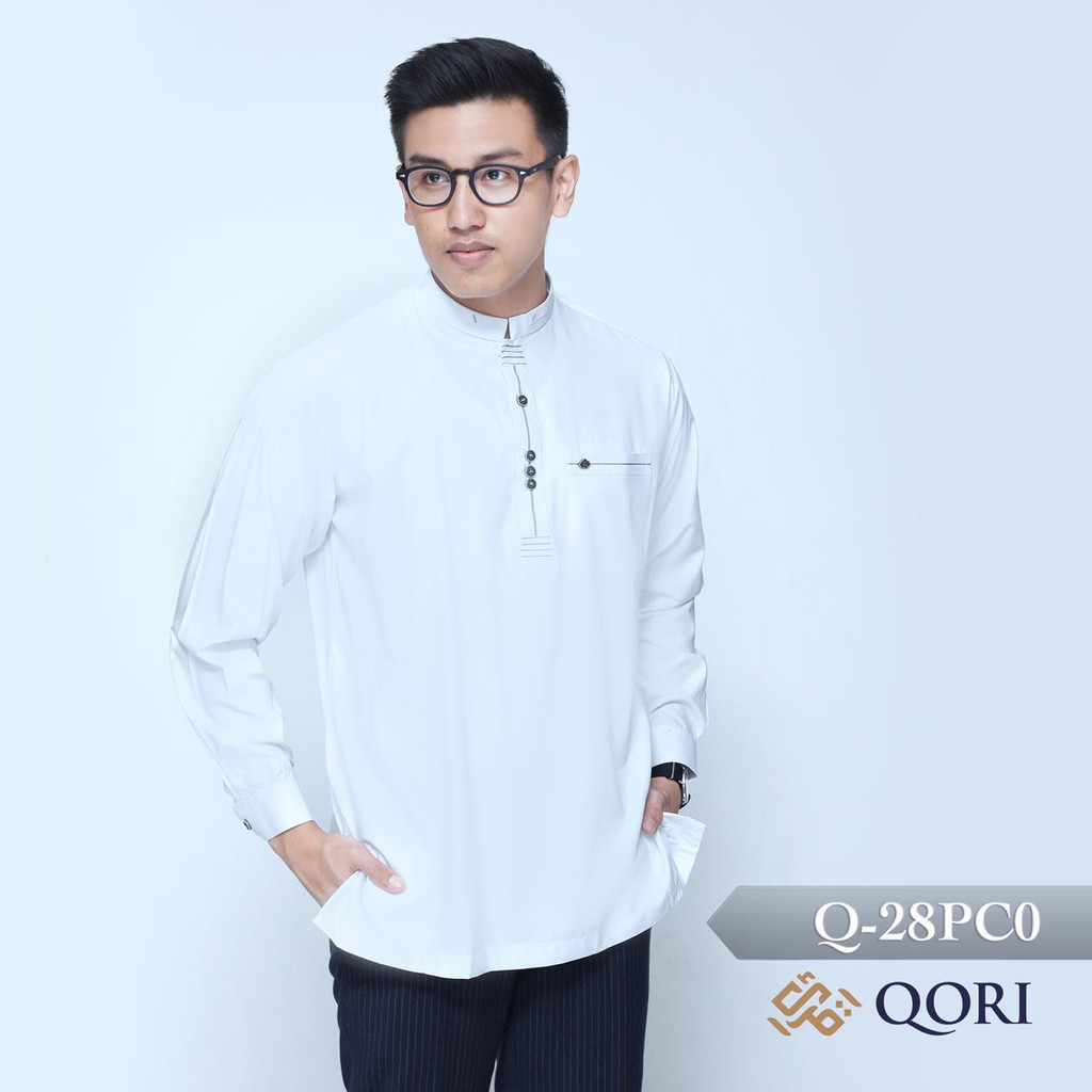 Baju Koko QORI Q28 Warna Putih | QORI White Series Baju Muslim Pria QORI Original