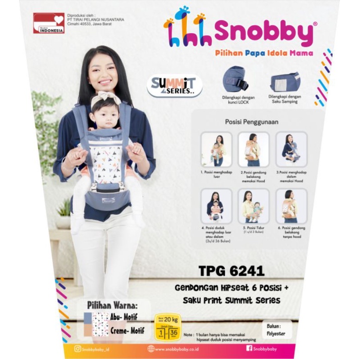 Gendongan Hipseat 6 posisi Summit Series Saku Print Snobby