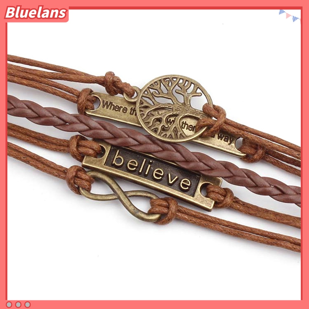 Gelang Multilayer Bahan Kulit Imitasi Gaya Retro Untuk Unisex